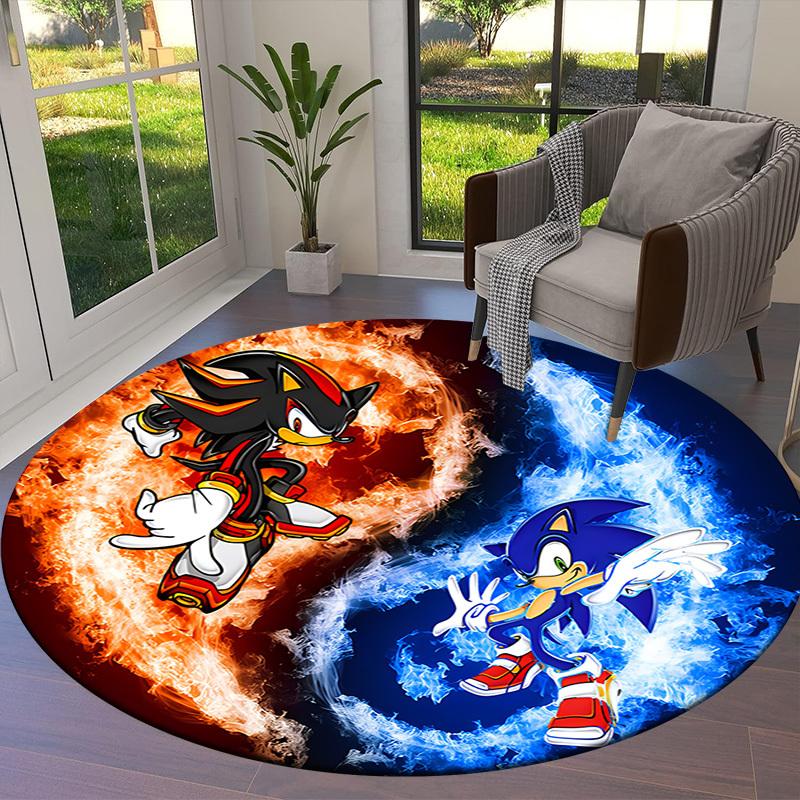 1pc Sonic and Shadow in Flames Round carpet, Made of Polyester,Perfect for Decorating Office Chairs, Living Rooms,fplt240