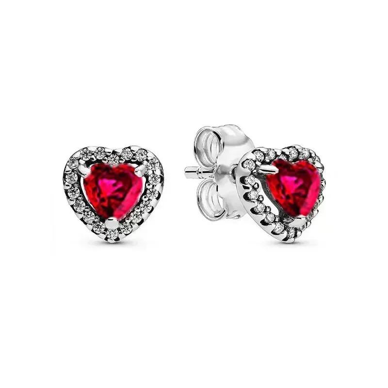 Серьги-сердечки из серебра 925 пробы Изысканные Блестящие Круглые Легкая Роскошь Ювелирные изделия Идеальные Праздничные Подарки для Нее