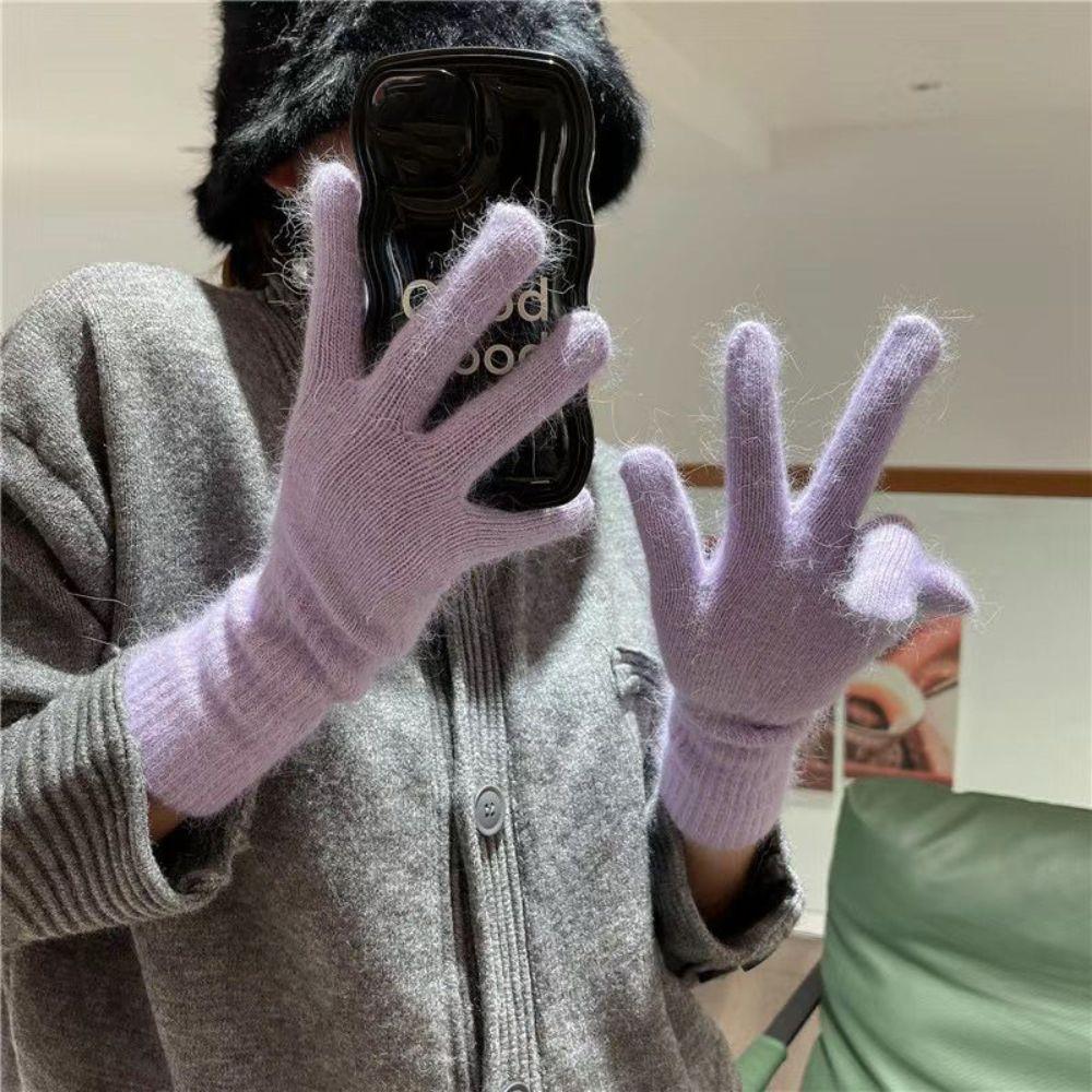 Faux Fur Flannel Gloves Solid Color Winter Women Gloves Fashion Long Rabbit Fur Gloves Gift