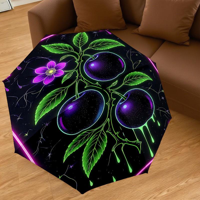 1pc Neon Glowing Plums Automatic Open/Close Umbrella Compact Folding Umbrella with 8-Rib Shaft for Women/Men, Elegant Birthday1297S