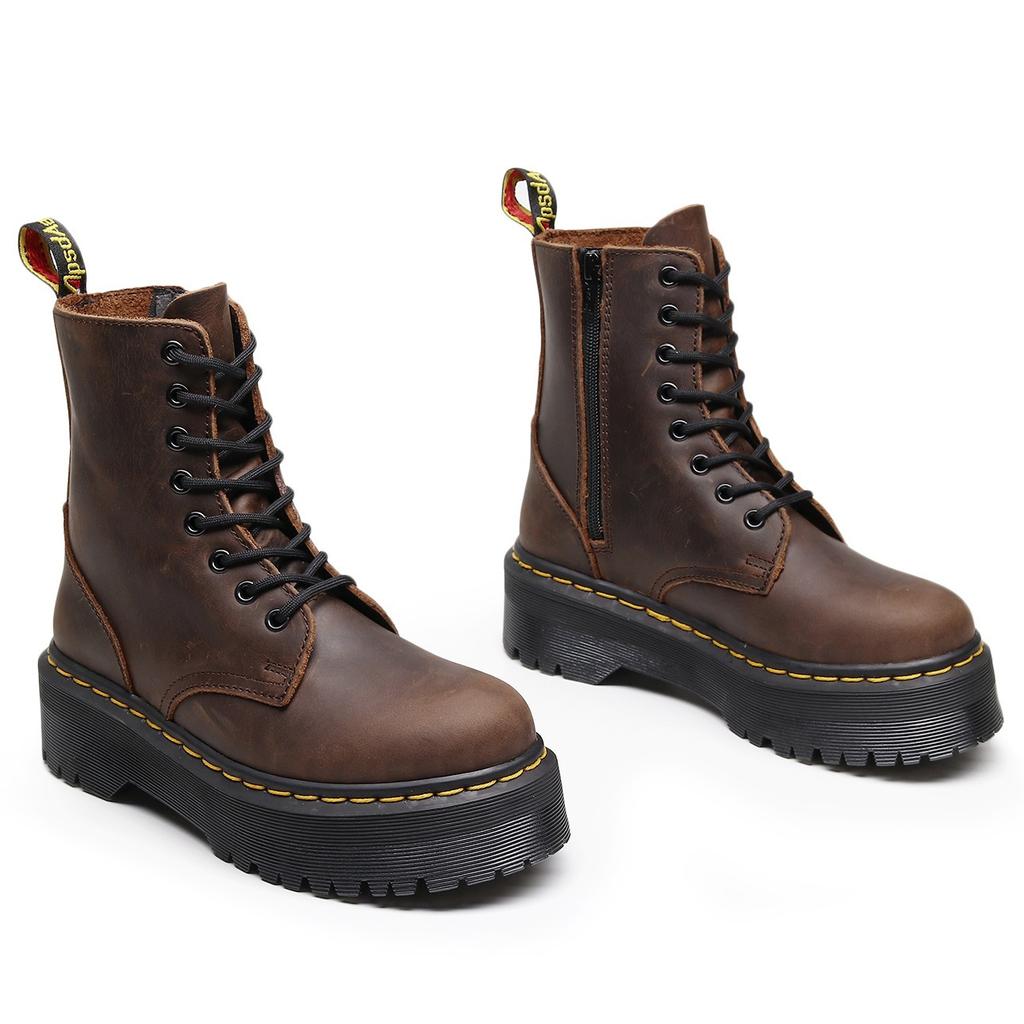 Женские ботинки-локомотивы на толстой подошве с высоким голенищем, коричневые из кожи Crazy Horse, короткие ботинки на платформе с боковой молнией, рабочий стиль