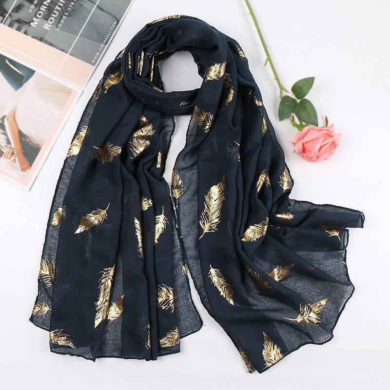 Muffler Women Soft Bronze Feather Print Neck Scarf Wrap Scarves