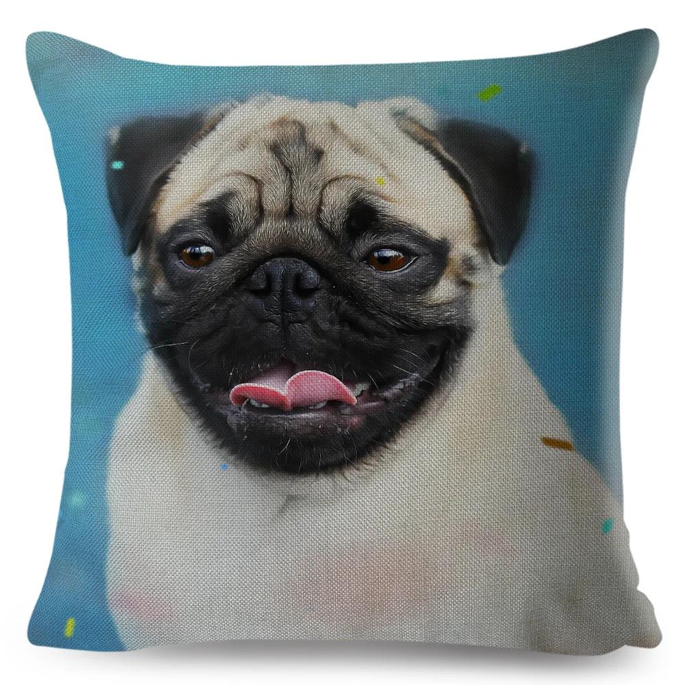 Both Sided Pug Dog Print Cushion Cover Decoration Pet Animal Pillow Case for Sofa Home Car Linen Pillowcase 45x45cm