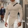 Men's High Neck Patchwork Long Sleeve Splits Irregular Rib T-shirts Undershirts