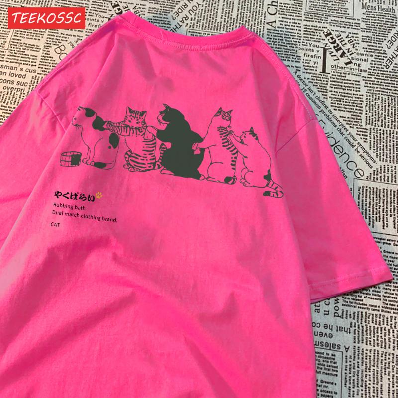 Футболка женская с короткими рукавами и принтом кота, модный свободный универсальный летний топ, повседневная и модная уличная одежда