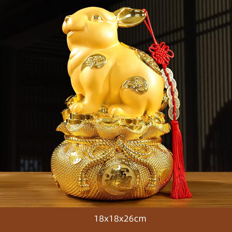 Sha Jin Rabbit Ornament Zodiac Rabbit Saves Money Decoration of living room, wine cabinet, office Resin Craft Gifts