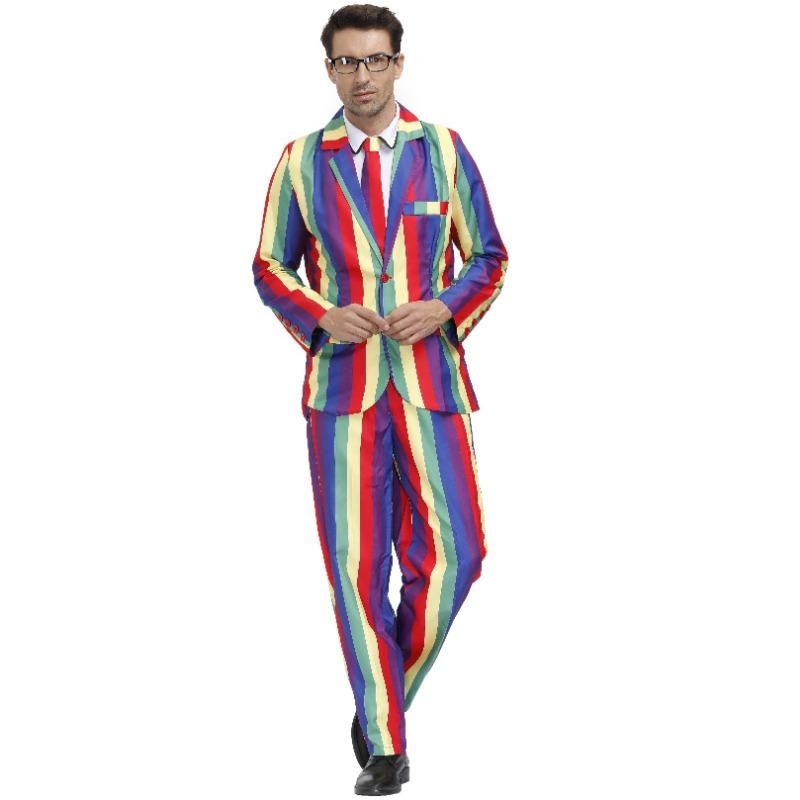 Мужской костюм в стиле ретро диско с полосками для праздничной вечеринки - Радужный, Мужской костюм на Хэллоуин