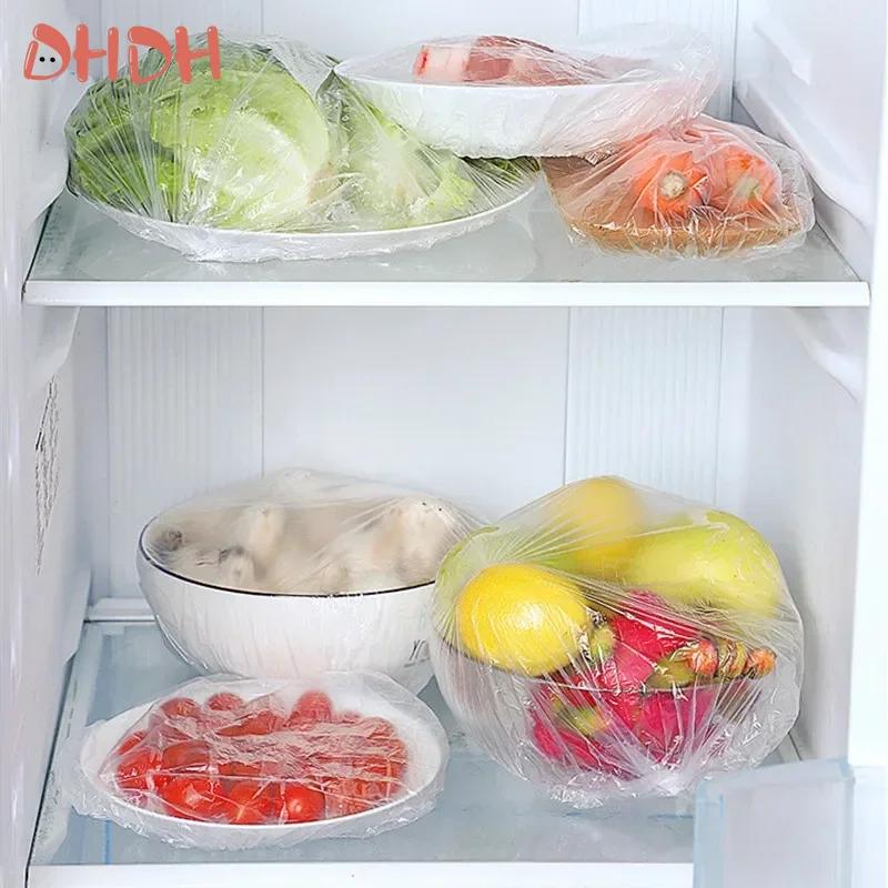 34CM 50/100/200pcs Reusable Disposable Food Cover Plastic Wrap Durable Elastic Food Lids Kitchen Fresh Keeping Bag