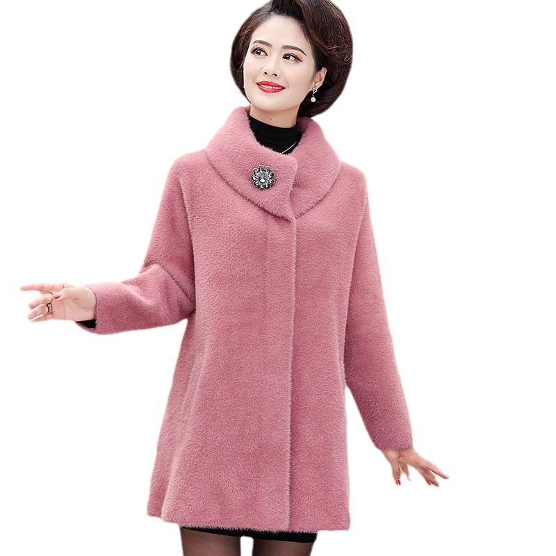 Осеннее и зимнее пальто для мамы, утепленное пальто, верх, большое женское пальто средней длины из искусственного норкового флиса