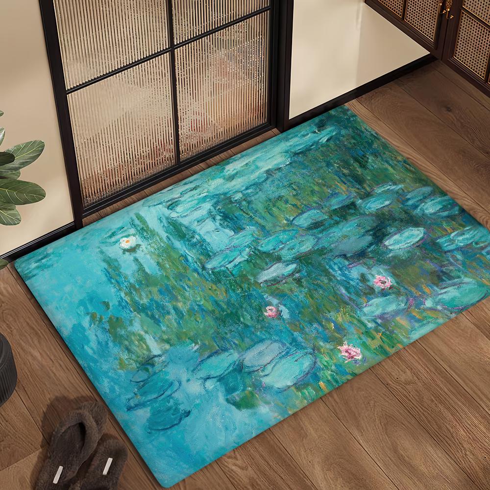 Коврик для двери, коврик для ванной, коврик для пола Lotus M-Monet, масляная живопись, микрофибра, декоративный, универсальный, фланелевый, быстросохнущий, впитывающий, нескользящая подошва