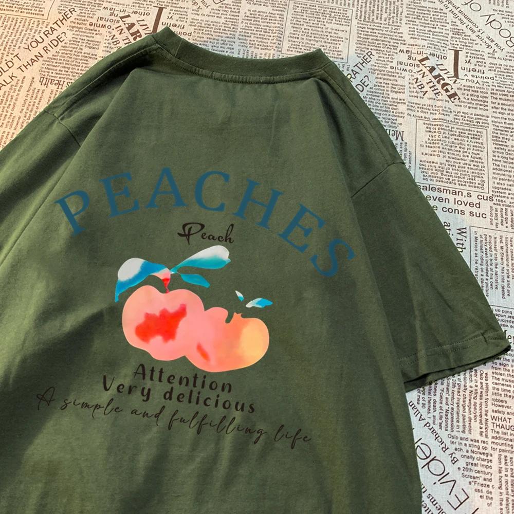 Peaches Attention Very Delicious Letters Men T Shirt Hip Hop Loose New Tops Fashion Casual Tshirts Summer Cotton Tee Clothing