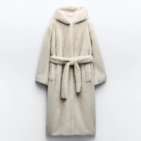 Winter camel wool coat long women's coat European and American environmentally friendly fur imitation mink velvet jacket