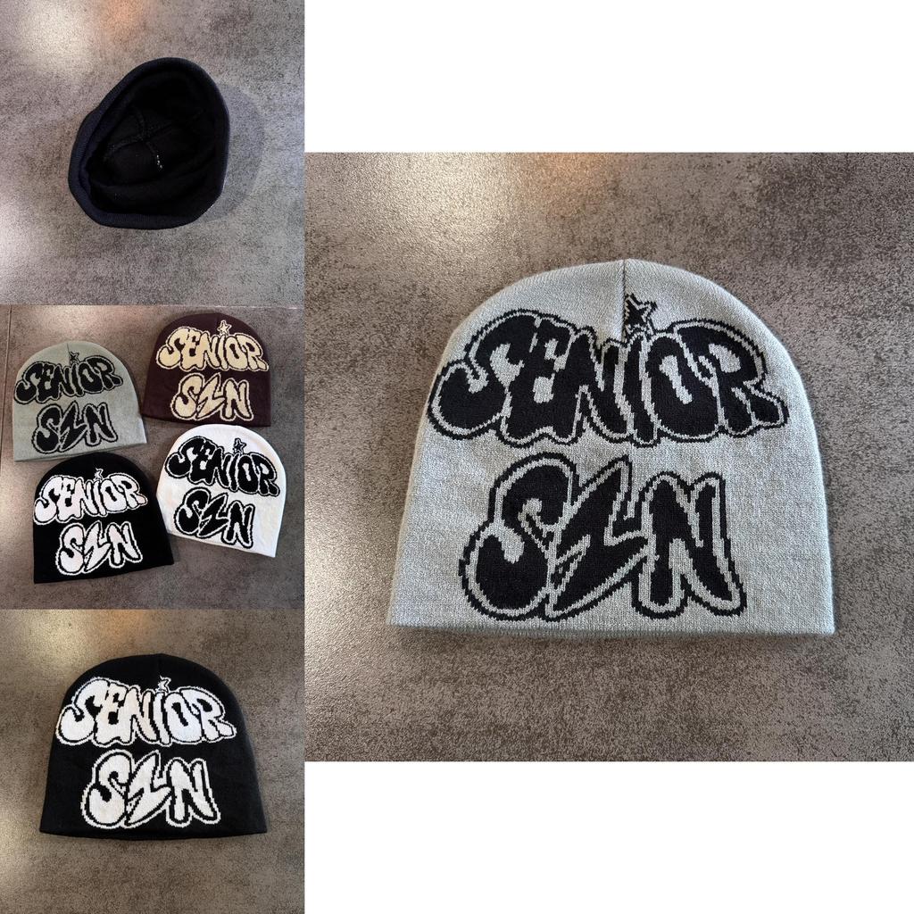 Vintage Letter Knit Hat For Men Women Winter Warm Beanie With No Brim Street Style