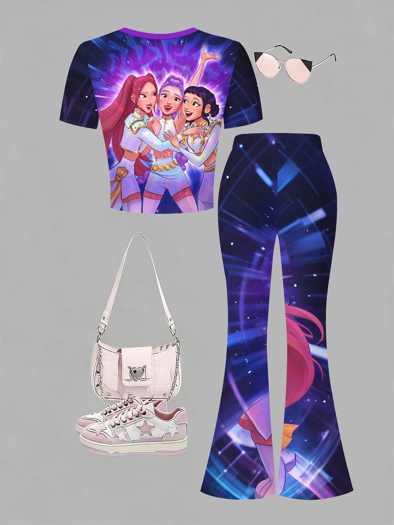 Комплект из шорт и футболки с длинным рукавом 'Demon Hunter' для K-pop девушек - Удобный комплект для весны и осени