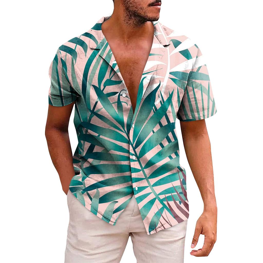 Men's Hawaiian Printed Button Short Sleeve Shirts Men's Casual Fashion Short Sleeve Shirts