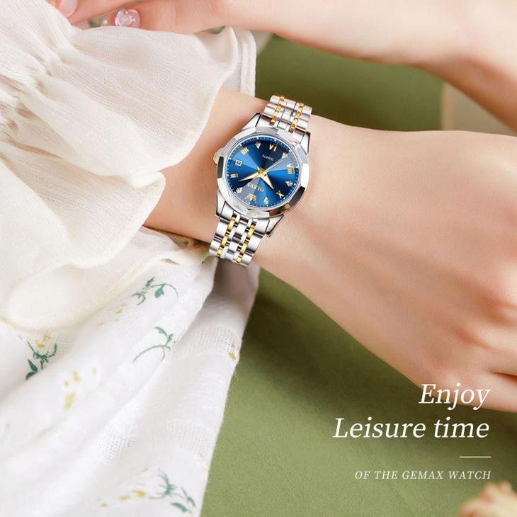 OLEVS женские новые стильные модные кварцевые наручные часы со светящимся водонепроницаемым календарем с твердым стальным ремешком