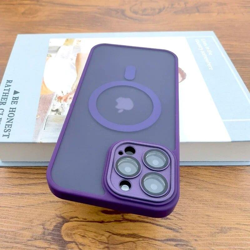 Магнитный матовый чехол для iPhone 15 14 13 12 11 Pro Max iPhone15 15Pro 14Pro для Magsafe Mag Safe с беспроводной зарядкой и крышками для объективов