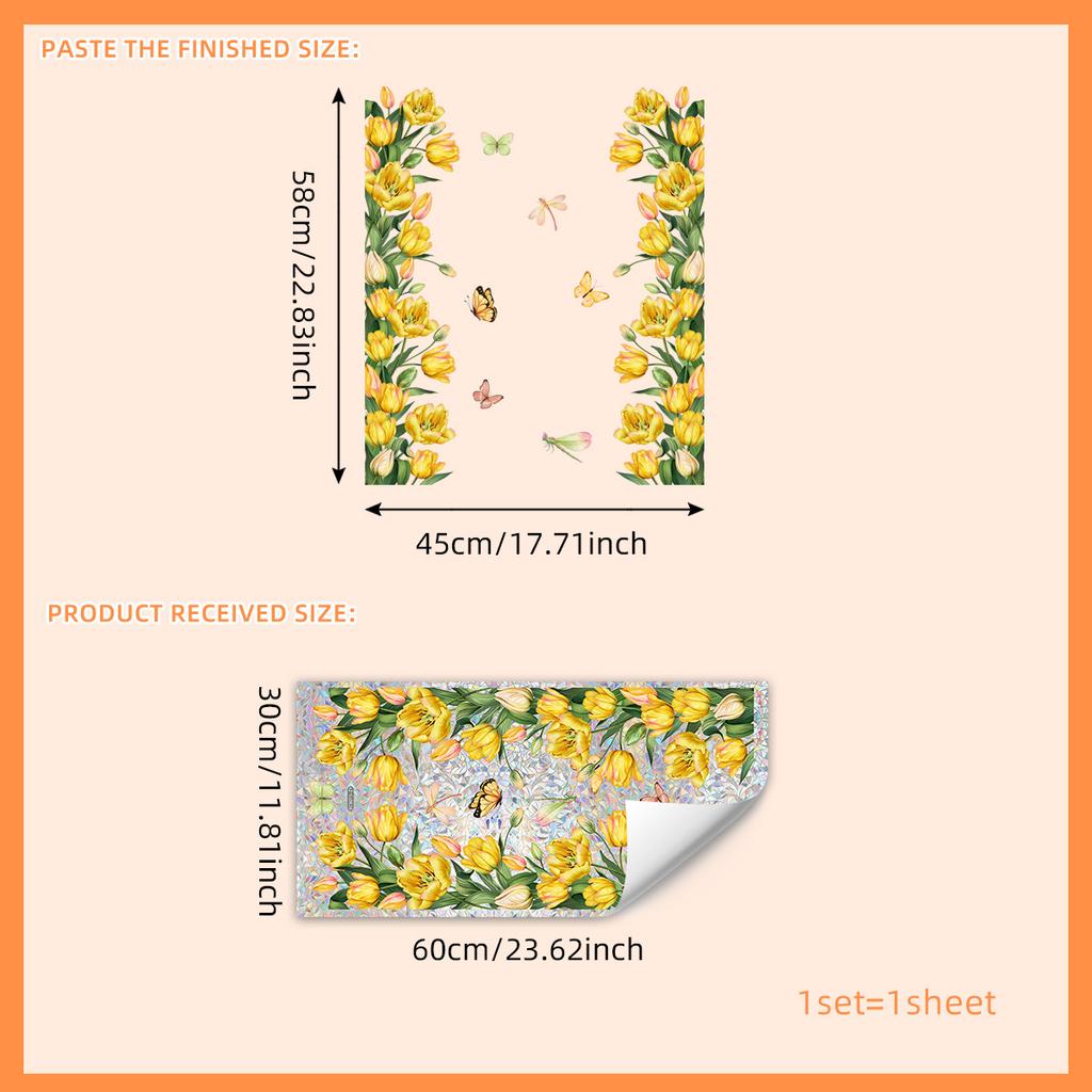 Xc6015-Zy Красочный Солнечно-желтый Цветок Бабочка Наклейка на окно Двусторонняя печать Визуальная Статическая Наклейка на окно ПВХ