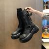 Мотоботы Женская обувь Английский стиль Универсальная мода На шнуровке Короткие ботинки Круглый носок Толстая подошва Черный материал из полиуретана Взрослый