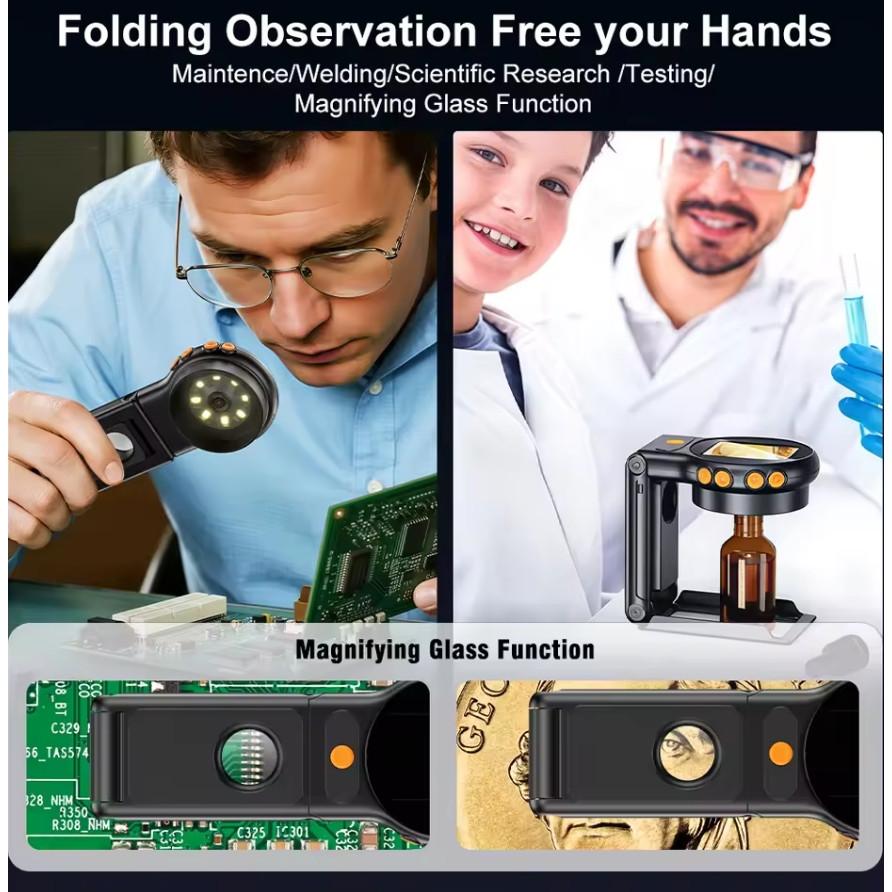 8 Leds 500X 2 Inch Screen Folding Digital Electronic Microscope Zoom Magnifying Glass Coin Observing Microscopio