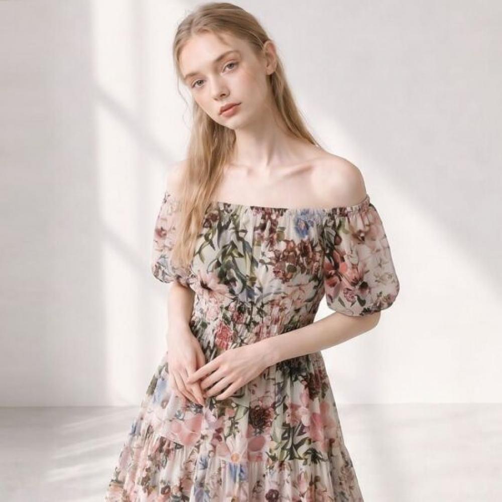 Melting Brown Women S Floral Off Shoulder dreSS