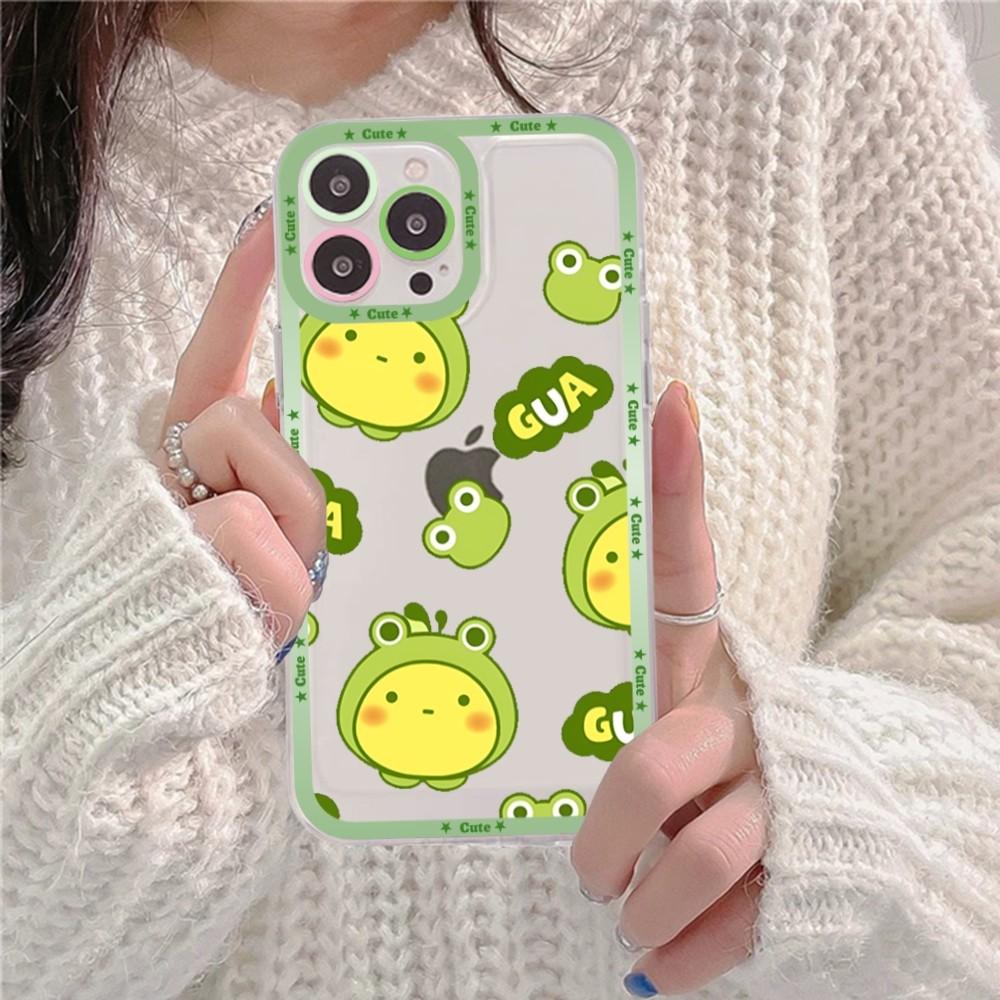 Mint Green The Frog Mushroom Phone Case For iPhone 16 15 14 13 12 11 Pro Max XS X XR Mini Protective Cover