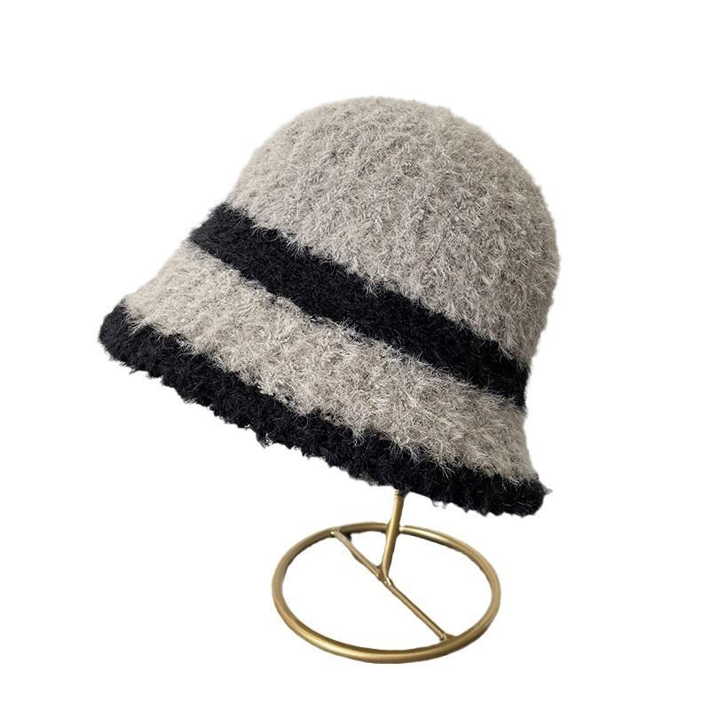 Полосатая осенне-зимняя шапка однотонная маленькая шапка в стиле ретро, универсальная, модная, плюшевая вязаная шапка, шляпа-ведро