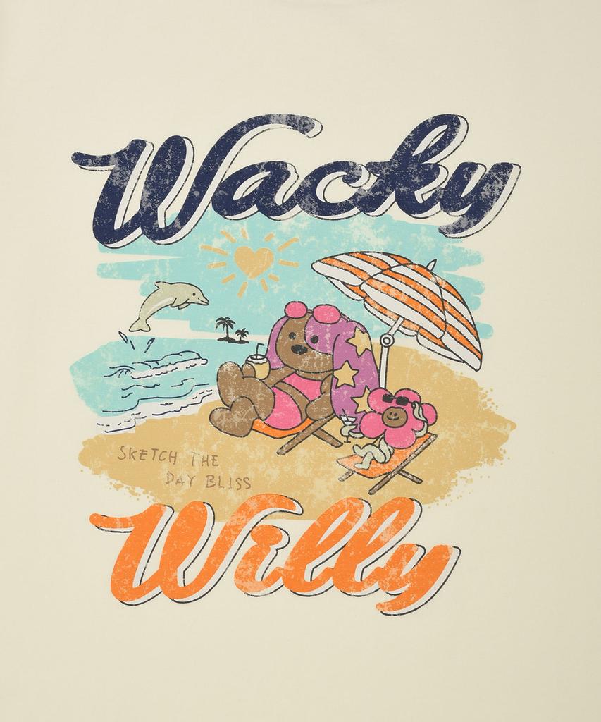 WACKY WILLY Women'S Summer Graphic Ringer Semi-Over Short Sleeve T-Shirt Cream