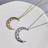 Stylish Lunar Cutout Necklace Stainless Steel Moon Charm Neck Chain Adjustable Length Clavicular Chain for Women Girls