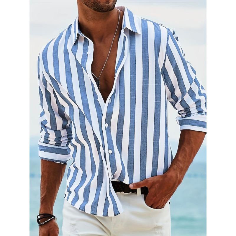 Striped Color Blocked Long Sleeved Shirt for Men In Spring Simple Solid Color Shirts Men’s