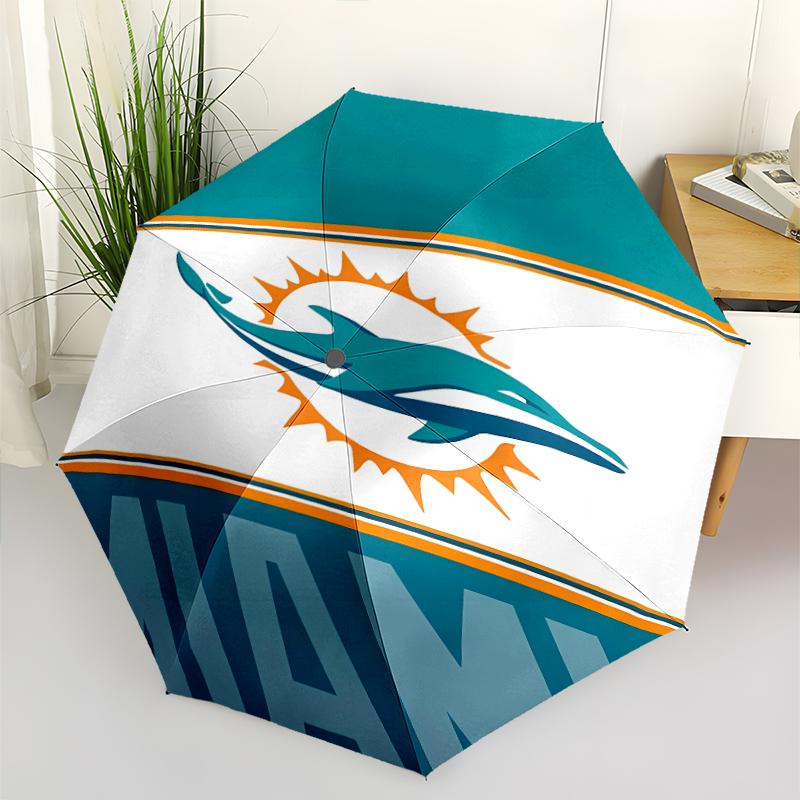 Автоматический зонт с принтом логотипа Miami Dolphins, 8 спиц, железный каркас, пластиковая ручка, подходит для путешествий на открытом воздухе и на каждый день, идеальный подарок