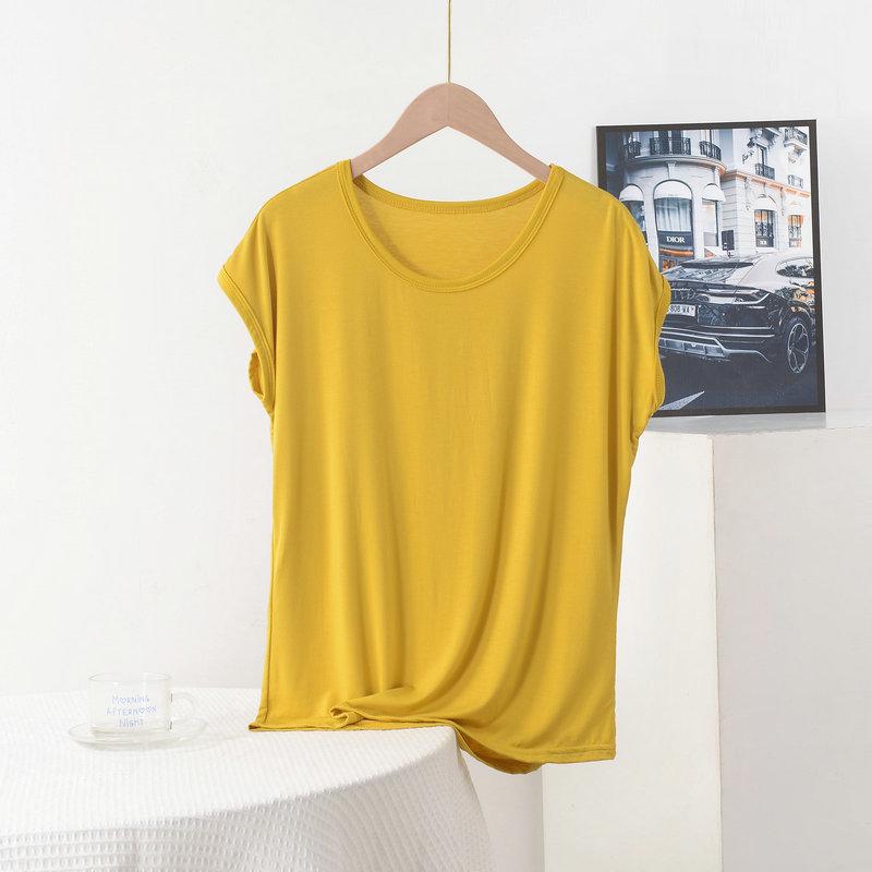 Женская свободная футболка из модала: Плюс размер, Круглый вырез, Короткий рукав, Однотонный, Летний топ для мам