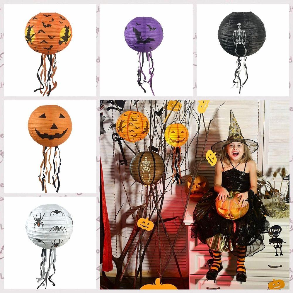 Skeleton Halloween Paper Lanterns Pumpkin Hangingn Tassels Lantern Hanging Pendant Hotel