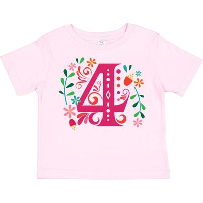 Inktastic Футболка для малыша на 4-й день рождения Фото Цифра 4 Четвертый Четыре В Розовом