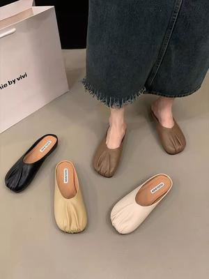 Баотоу полутапочки женские 2025 новая весна и лето плоская подошва беременные женщины ленивая бабушка полуподнос французские нишевые сандалии