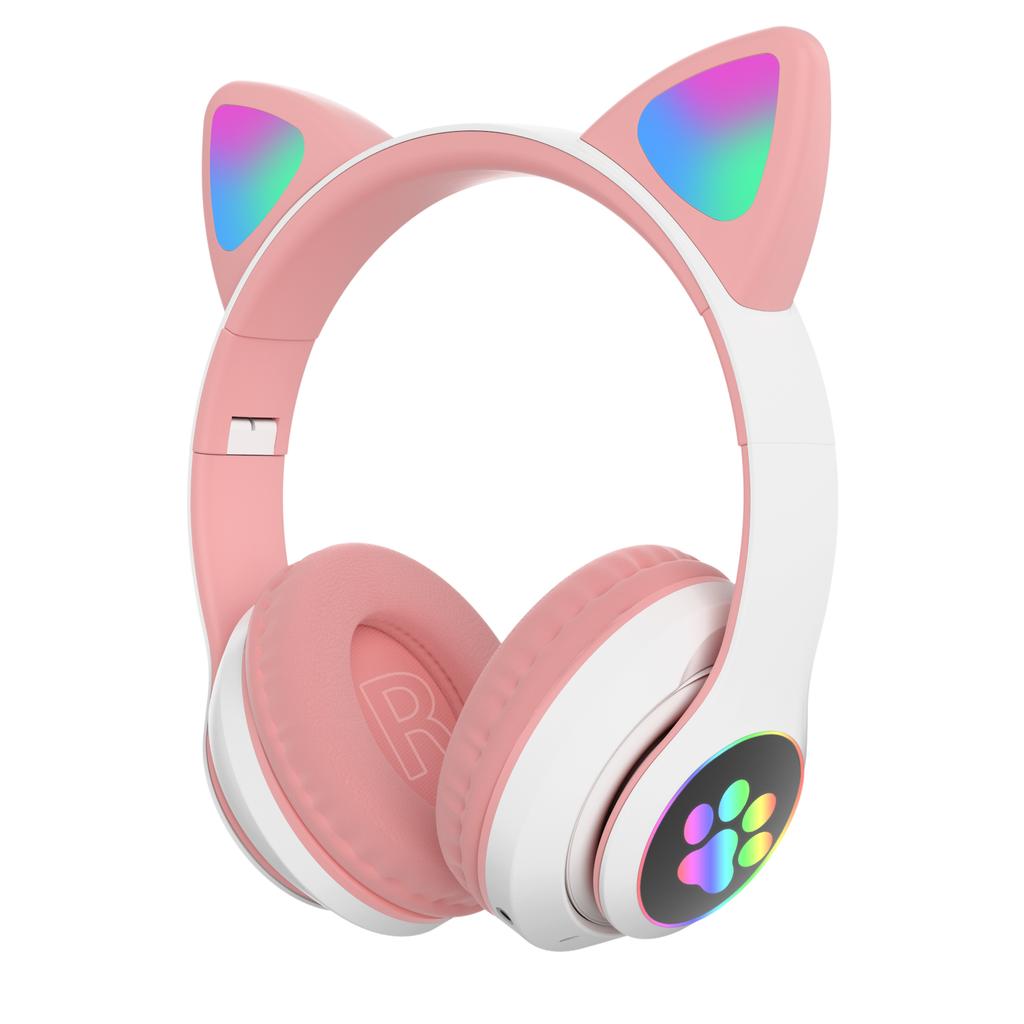Wireless Cute Cat Ear Headphones Bluetooth Headset LED Stereo Music Helmet Phone with Mic Flash Lights Earphone for Kids Gifts