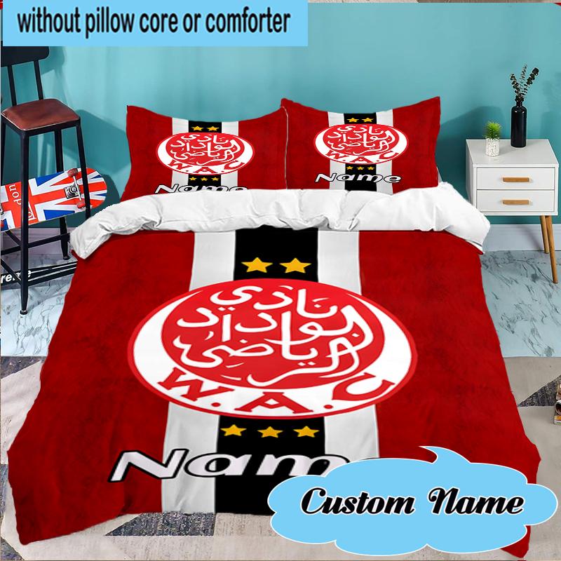 Custom Name Wydad Football Club Crest Bedding Set 3pcs, Bedding Set Including 1pc Duvet Cover And 2pcs Pillowcases for Bedroom, Dormitory Gift