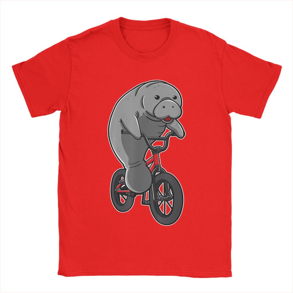 Потрясающие Унисекс Футболки Морские Коровы Дюгонь Байкер Велосипедист Плавающие Футболки Унисекс Футболка с Круглым Вырезом Футболка с Коротким Рукавом Одежда Больших Размеров