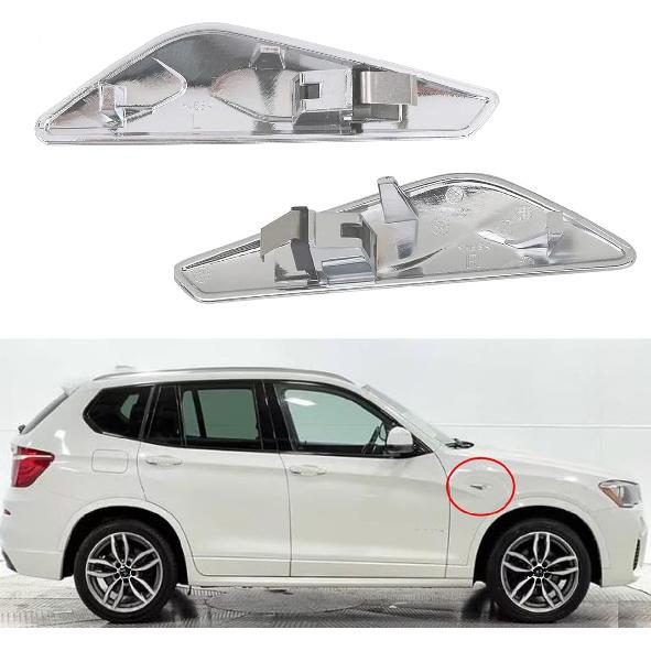 Front Side Fender Trim Chrome Finisher Side Marker Emblem Moulding fits BMW X3 X4 F25 F26 Replaces# 51117338569 51117338570