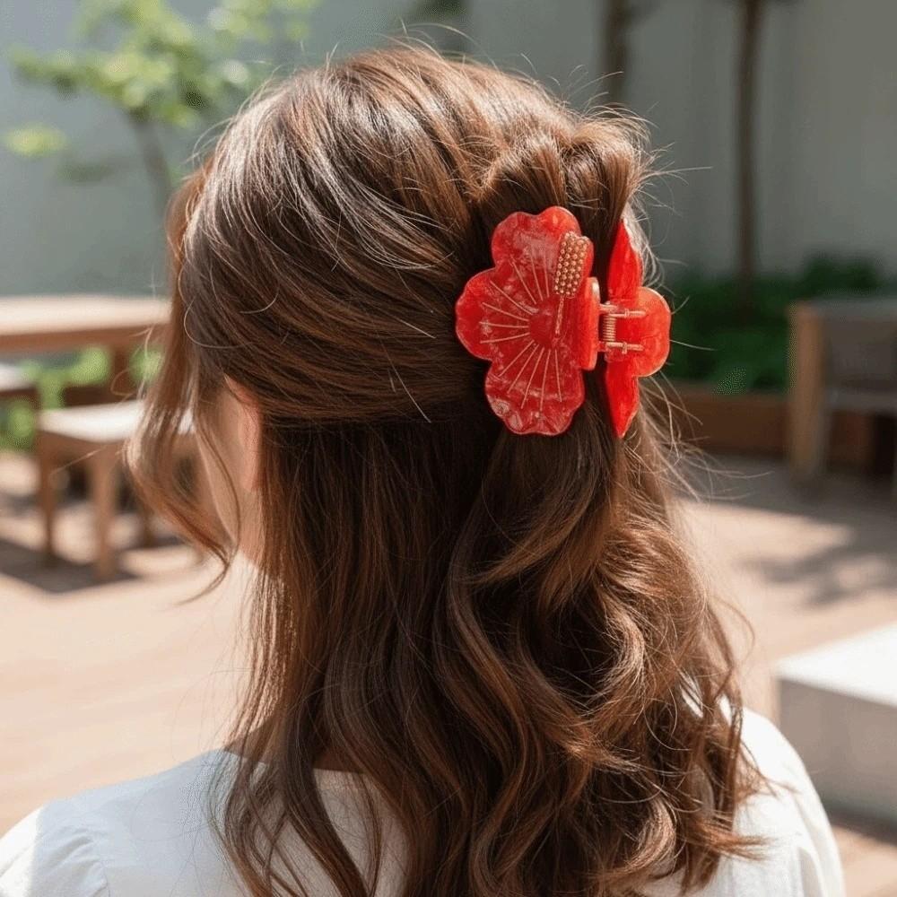 Sweet Acetic Acid Hair Claw Japanese Style Flower Hairgrips Fashion Peach Blossom Shark Clip Daily