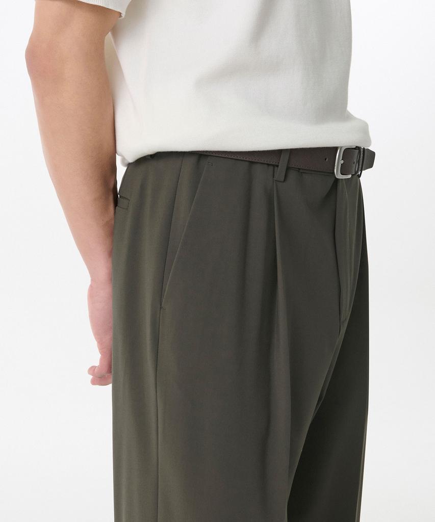 MUSINSA STANDARD Light Plain One-Pleat Wide Hidden Banding Slacks [Dusty Khaki]