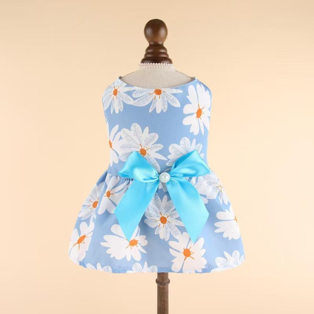 Daisy Pattern Summer Dog Princess Dress Bow Lace Dog‘s Spring Dress  For Puppy Poodle Chihuahua Etc