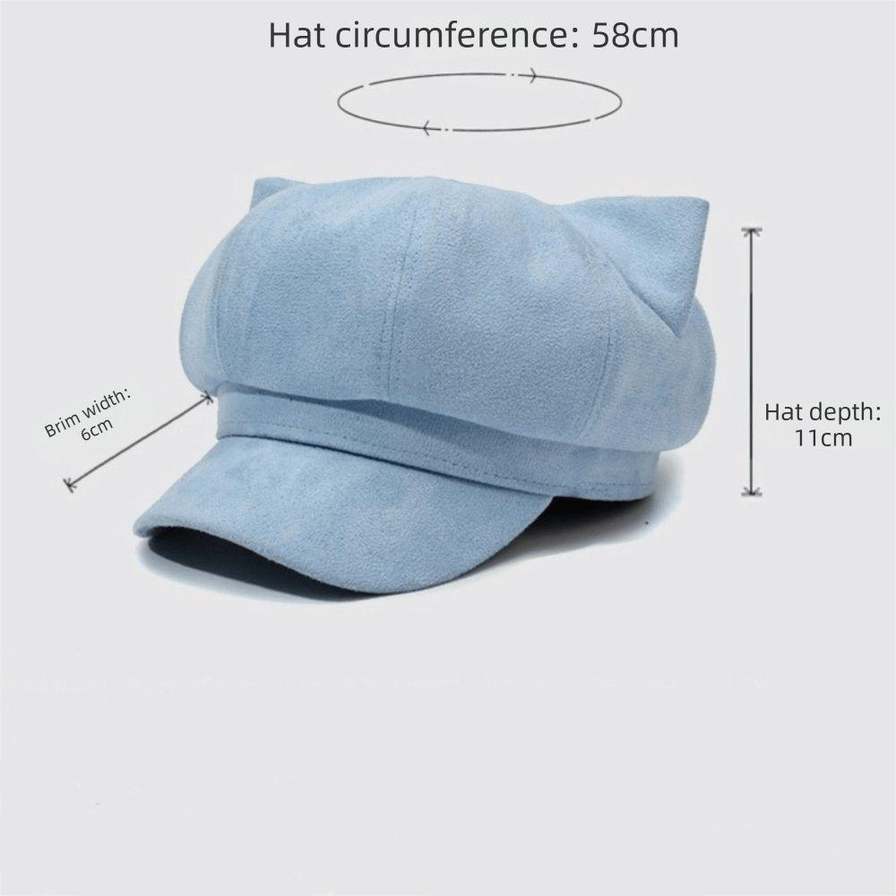 Warm Lining Cat Ear Beret Adjustable Octagonal Hat New Newsboy Cap Women