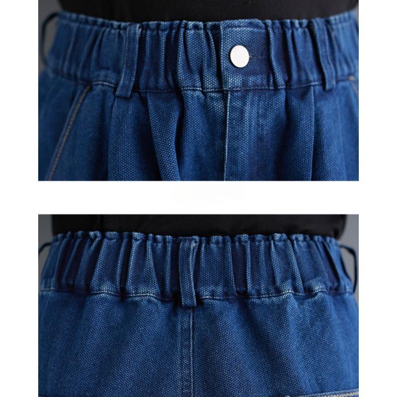 DIMANAF 2025 Женские джинсы больших размеров Весенние брюки гаремы Повседневные эластичные синие длинные брюки с высокой талией и широкими штанинами