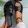 Модные женские черные шлепанцы на плоской подошве, сандалии с открытой пяткой, повседневная пляжная обувь, для ношения в помещении и на улице, удобная обувь слипоны