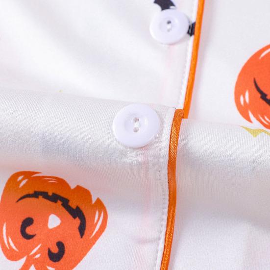 Women's Halloween Pajamas Sets 2 Piece Ghost Pumpkin Print Shirts And Shorts Pjs Lounge Set Button Down Short Sleeve Sleepwear