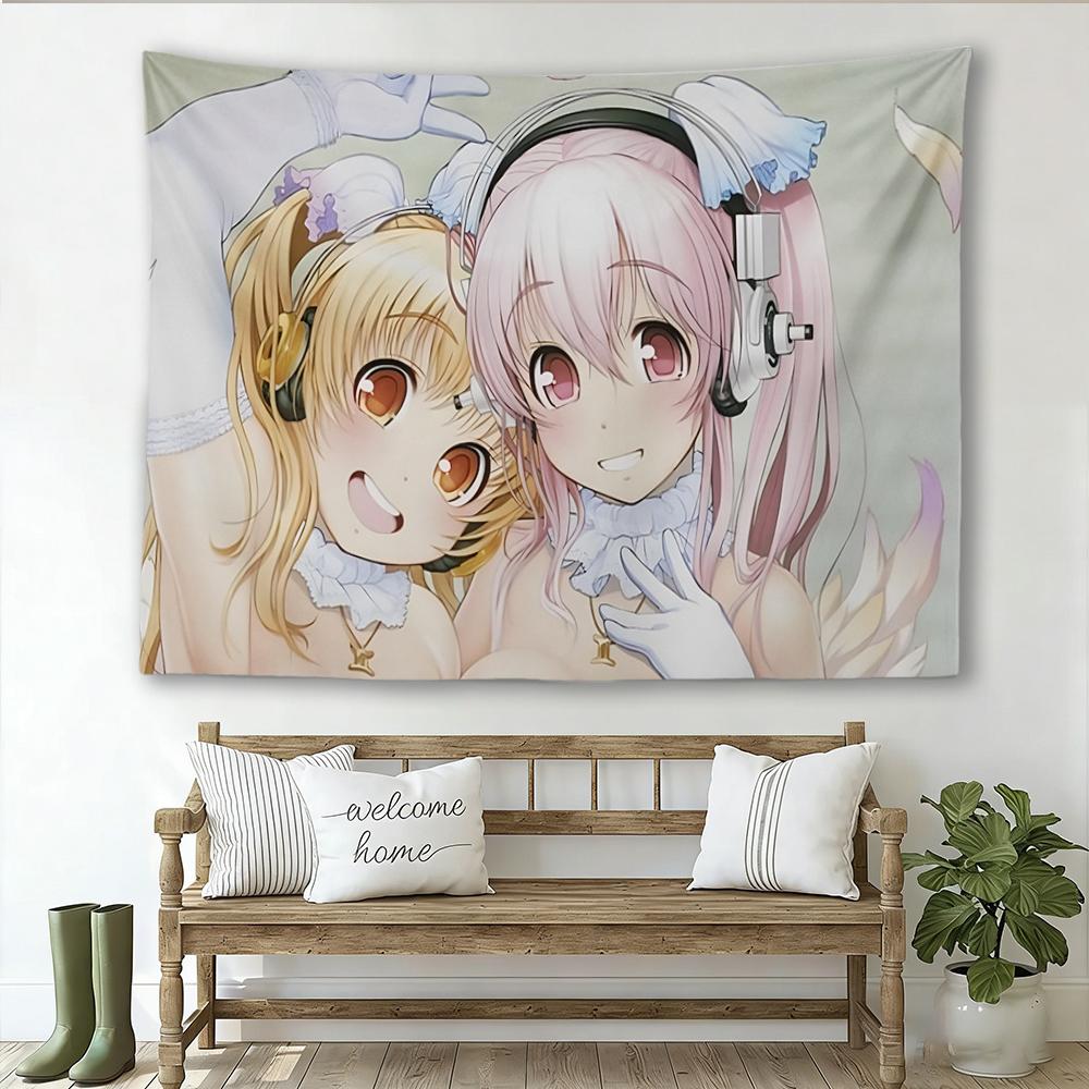 Тканевое панно S-Super Sonico & Pochaco Ангельский стиль, Настенный декор из аниме