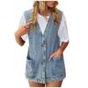 (Hcj)Women's Casual Denim Vest Vest Large Pocket Sleeveless Vest Jacket