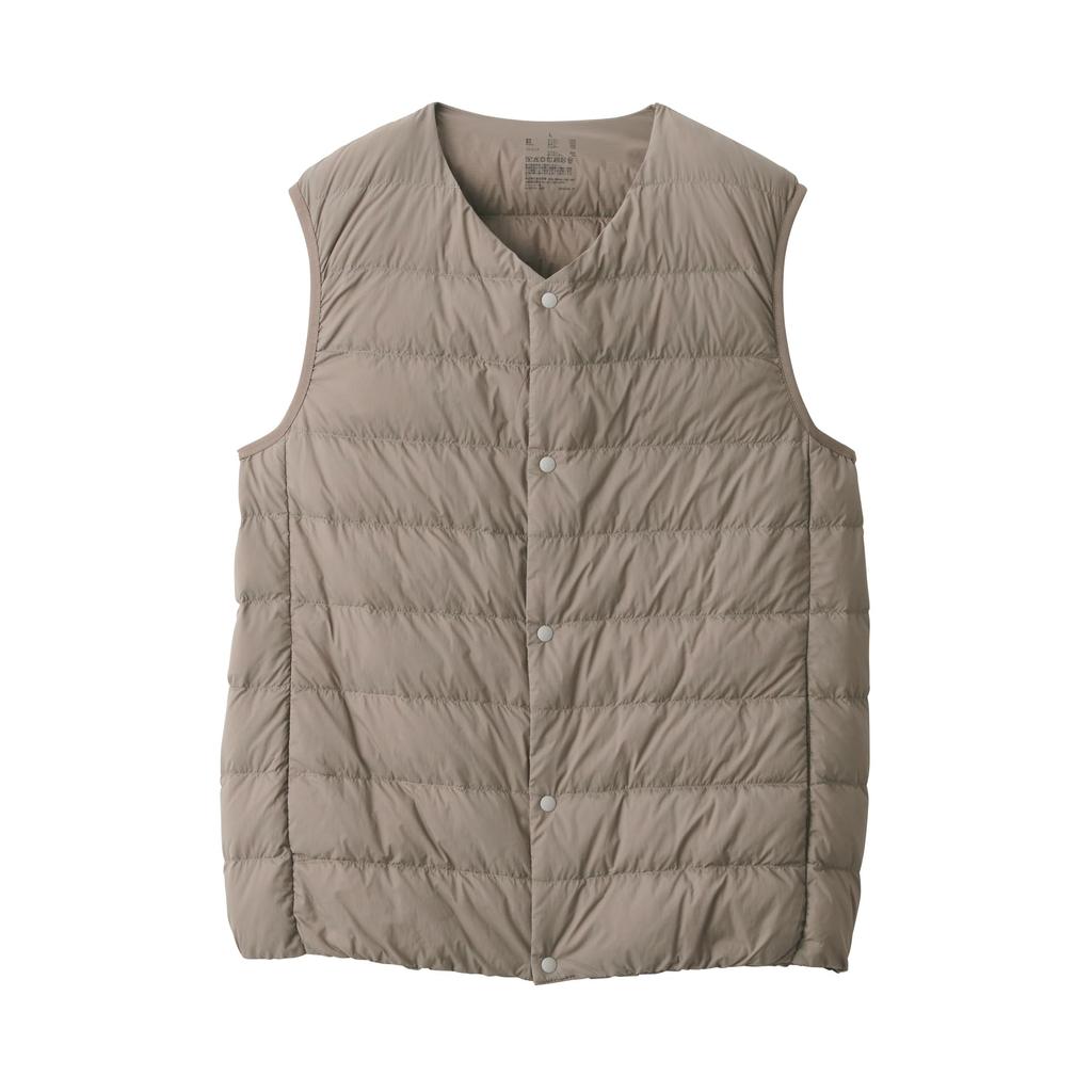 MUJI Down Vest Lightweight Down Collarless Vest AD0U7A3A Grayish Brown M (Antistatic Lining) Men's Men's