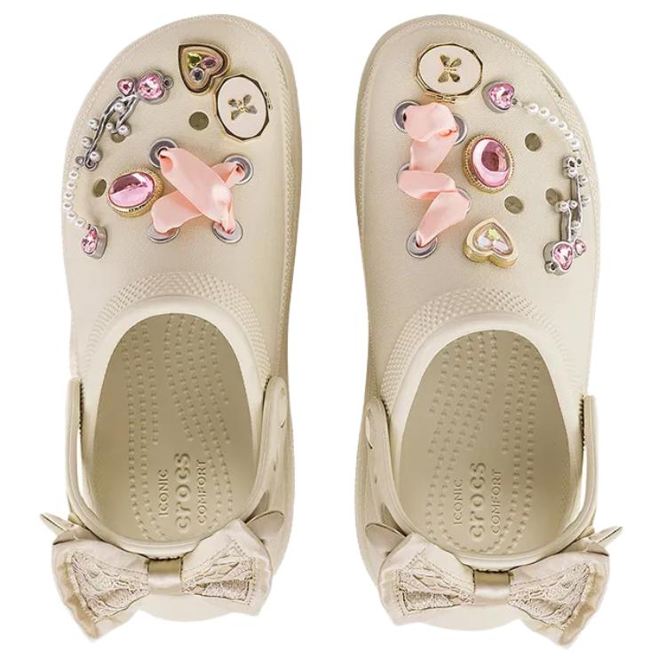 Crocs Элегантные Модные Мечтательные Цветочные Пуховые Клоги Женские Клоги Бежевые 211534-2Y2